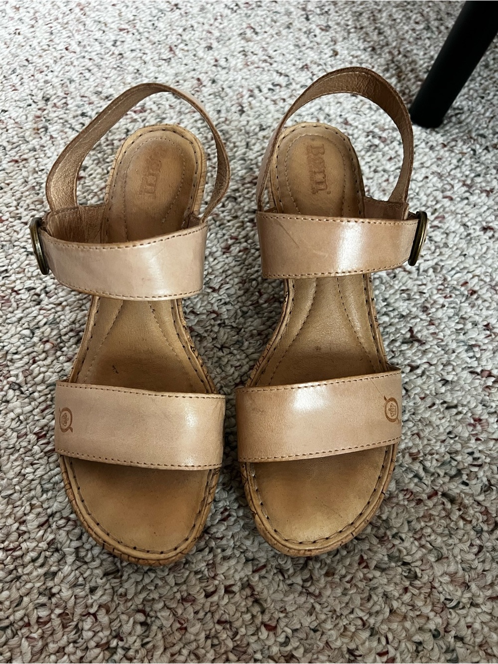 Born Women's Beige Leather Double-Strap Slingback Sandals